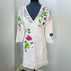 Anthropologie Sz 4 Adaline White Lace Tracy Reese Floral Embroidered Dress